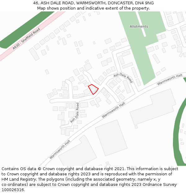 46, ASH DALE ROAD, WARMSWORTH, DONCASTER, DN4 9NG: Location map and indicative extent of plot