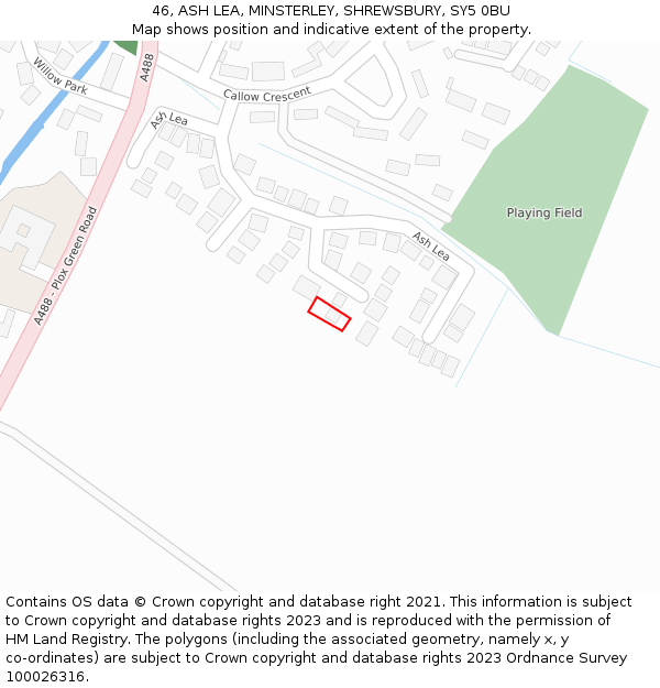 46, ASH LEA, MINSTERLEY, SHREWSBURY, SY5 0BU: Location map and indicative extent of plot