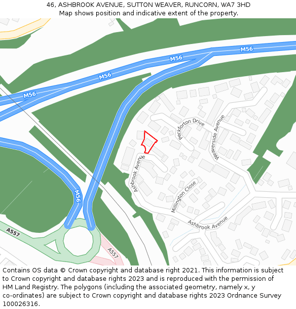 46, ASHBROOK AVENUE, SUTTON WEAVER, RUNCORN, WA7 3HD: Location map and indicative extent of plot