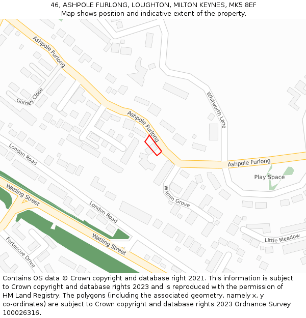 46, ASHPOLE FURLONG, LOUGHTON, MILTON KEYNES, MK5 8EF: Location map and indicative extent of plot