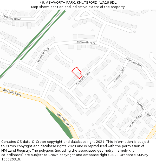 46, ASHWORTH PARK, KNUTSFORD, WA16 9DL: Location map and indicative extent of plot
