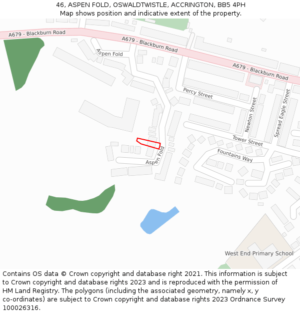 46, ASPEN FOLD, OSWALDTWISTLE, ACCRINGTON, BB5 4PH: Location map and indicative extent of plot