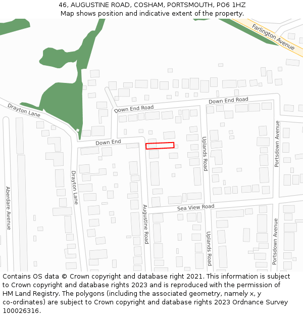 46, AUGUSTINE ROAD, COSHAM, PORTSMOUTH, PO6 1HZ: Location map and indicative extent of plot