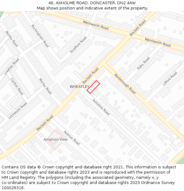 46, AXHOLME ROAD, DONCASTER, DN2 4AW: Location map and indicative extent of plot