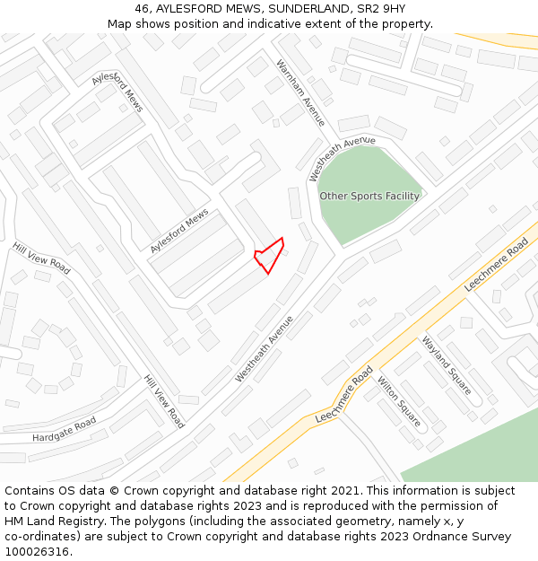 46, AYLESFORD MEWS, SUNDERLAND, SR2 9HY: Location map and indicative extent of plot