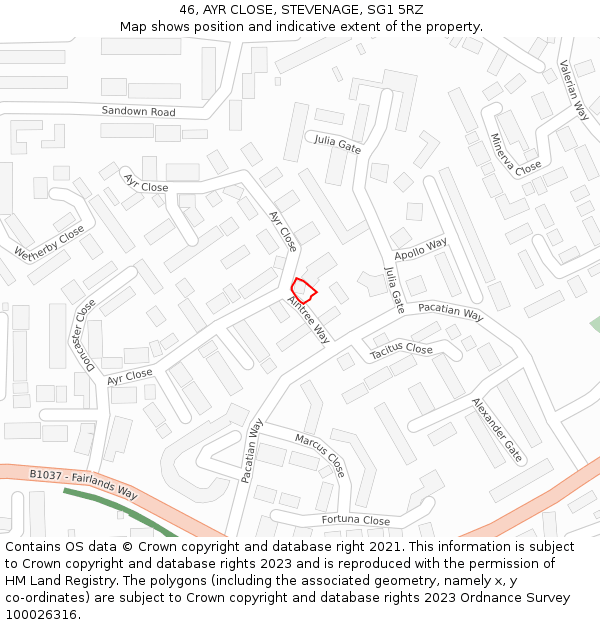 46, AYR CLOSE, STEVENAGE, SG1 5RZ: Location map and indicative extent of plot