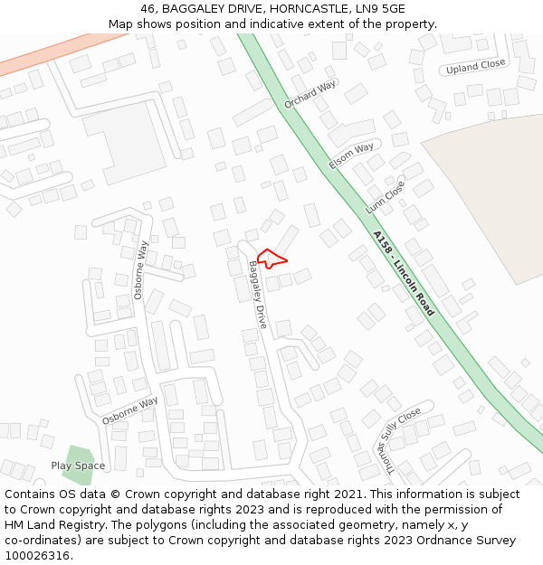 46, BAGGALEY DRIVE, HORNCASTLE, LN9 5GE: Location map and indicative extent of plot