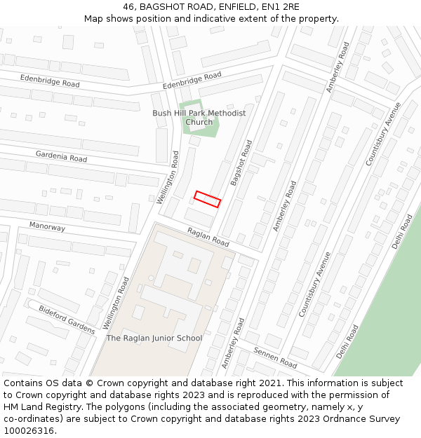 46, BAGSHOT ROAD, ENFIELD, EN1 2RE: Location map and indicative extent of plot