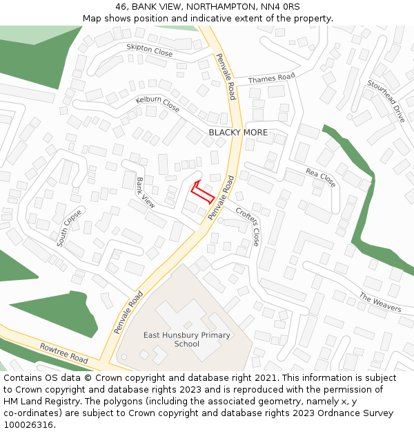 46, BANK VIEW, NORTHAMPTON, NN4 0RS: Location map and indicative extent of plot