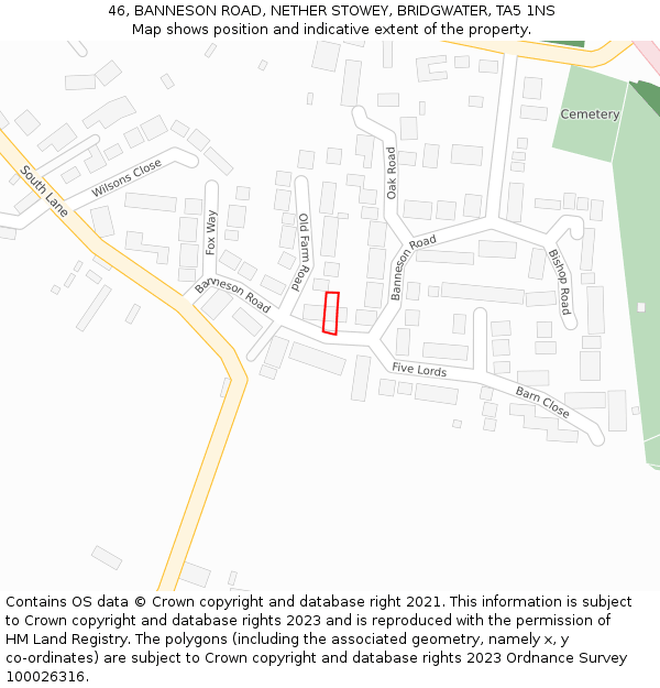 46, BANNESON ROAD, NETHER STOWEY, BRIDGWATER, TA5 1NS: Location map and indicative extent of plot