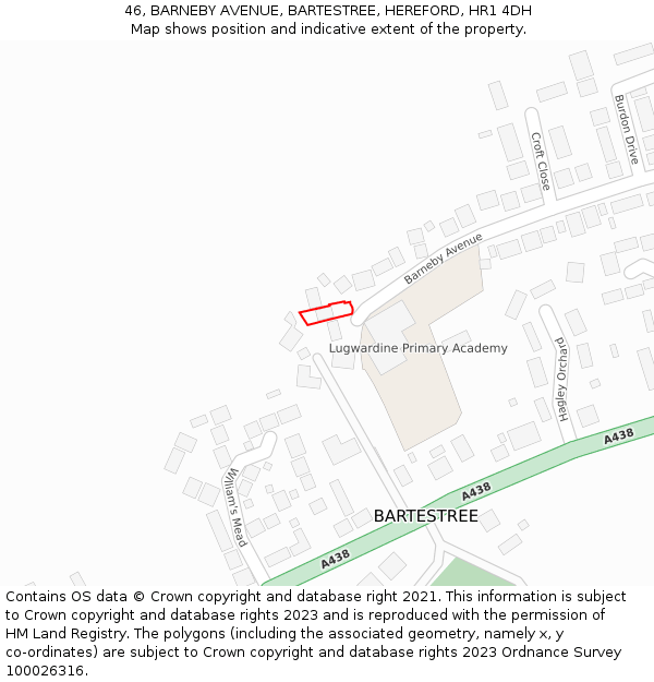46, BARNEBY AVENUE, BARTESTREE, HEREFORD, HR1 4DH: Location map and indicative extent of plot