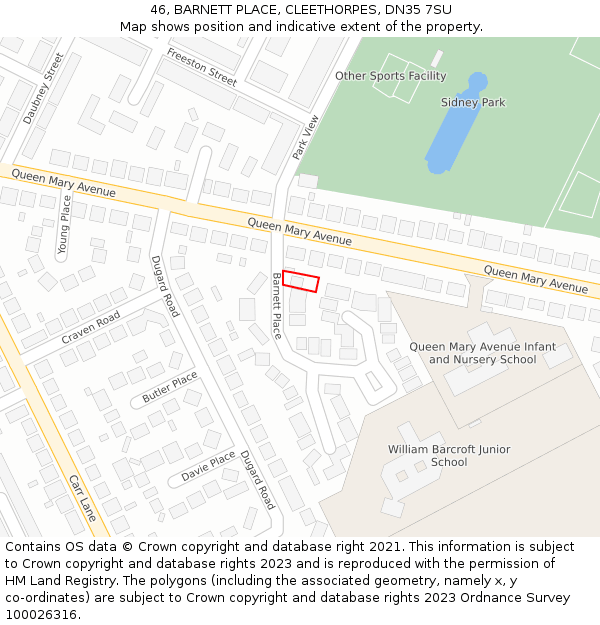 46, BARNETT PLACE, CLEETHORPES, DN35 7SU: Location map and indicative extent of plot