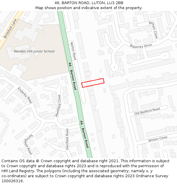 46, BARTON ROAD, LUTON, LU3 2BB: Location map and indicative extent of plot