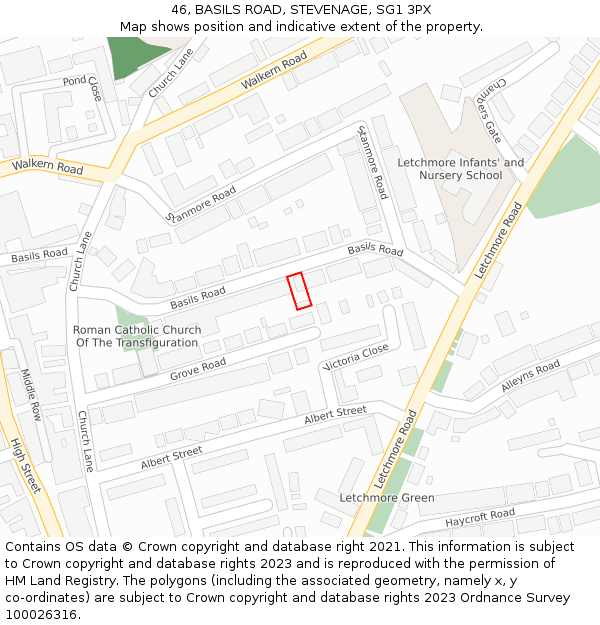 46, BASILS ROAD, STEVENAGE, SG1 3PX: Location map and indicative extent of plot