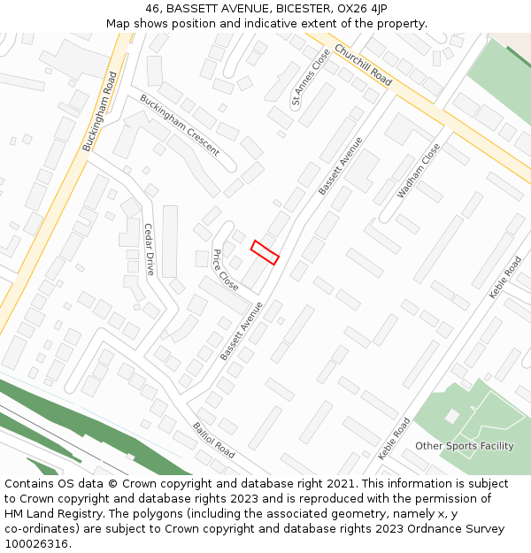 46, BASSETT AVENUE, BICESTER, OX26 4JP: Location map and indicative extent of plot