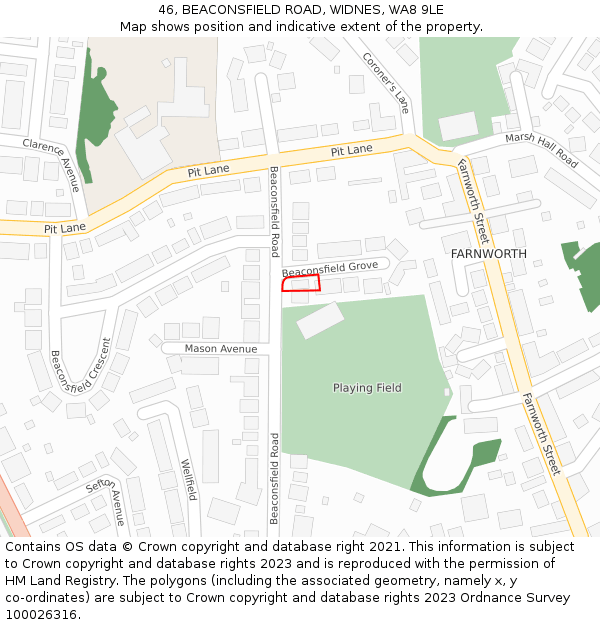 46, BEACONSFIELD ROAD, WIDNES, WA8 9LE: Location map and indicative extent of plot