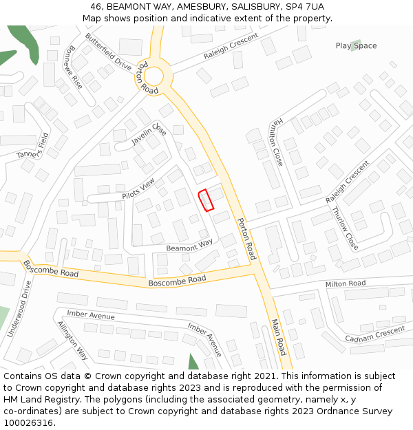 46, BEAMONT WAY, AMESBURY, SALISBURY, SP4 7UA: Location map and indicative extent of plot