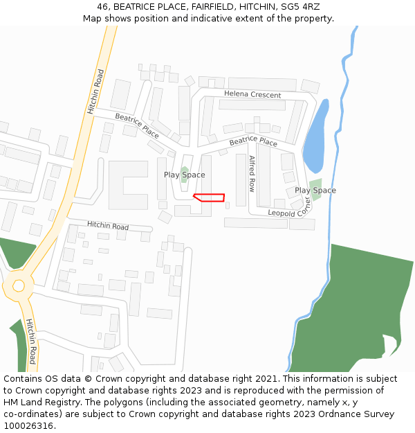 46, BEATRICE PLACE, FAIRFIELD, HITCHIN, SG5 4RZ: Location map and indicative extent of plot