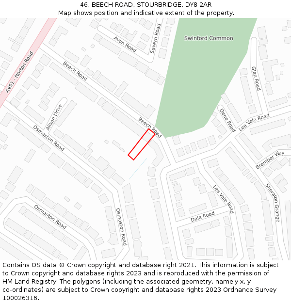 46, BEECH ROAD, STOURBRIDGE, DY8 2AR: Location map and indicative extent of plot