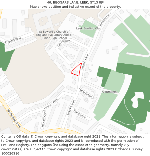 46, BEGGARS LANE, LEEK, ST13 8JP: Location map and indicative extent of plot