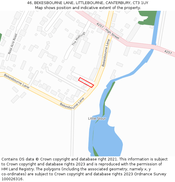 46, BEKESBOURNE LANE, LITTLEBOURNE, CANTERBURY, CT3 1UY: Location map and indicative extent of plot