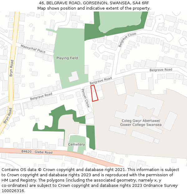 46, BELGRAVE ROAD, GORSEINON, SWANSEA, SA4 6RF: Location map and indicative extent of plot