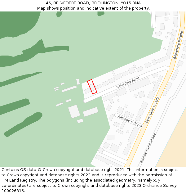 46, BELVEDERE ROAD, BRIDLINGTON, YO15 3NA: Location map and indicative extent of plot