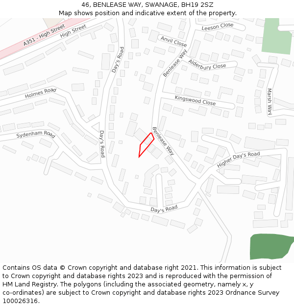 46, BENLEASE WAY, SWANAGE, BH19 2SZ: Location map and indicative extent of plot