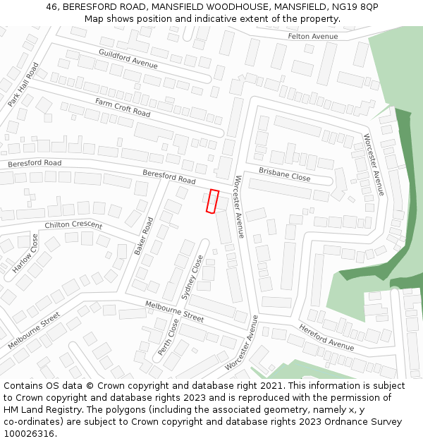 46, BERESFORD ROAD, MANSFIELD WOODHOUSE, MANSFIELD, NG19 8QP: Location map and indicative extent of plot