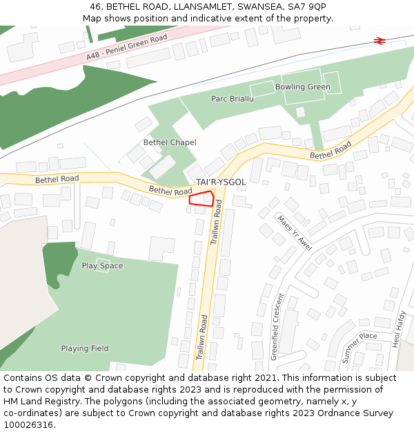 46, BETHEL ROAD, LLANSAMLET, SWANSEA, SA7 9QP: Location map and indicative extent of plot