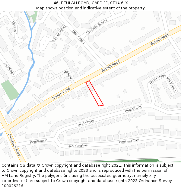 46, BEULAH ROAD, CARDIFF, CF14 6LX: Location map and indicative extent of plot