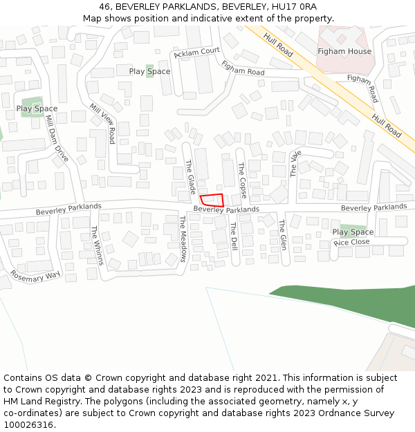 46, BEVERLEY PARKLANDS, BEVERLEY, HU17 0RA: Location map and indicative extent of plot