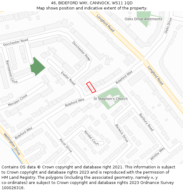 46, BIDEFORD WAY, CANNOCK, WS11 1QD: Location map and indicative extent of plot