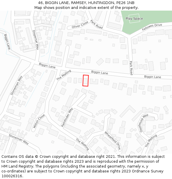 46, BIGGIN LANE, RAMSEY, HUNTINGDON, PE26 1NB: Location map and indicative extent of plot