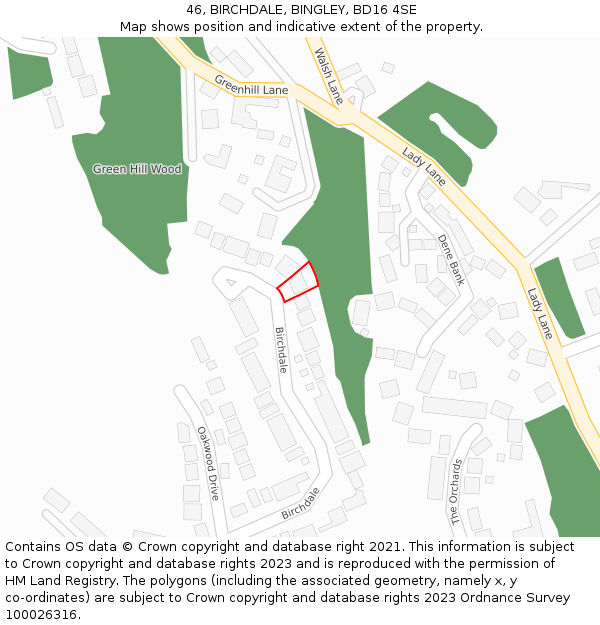 46, BIRCHDALE, BINGLEY, BD16 4SE: Location map and indicative extent of plot