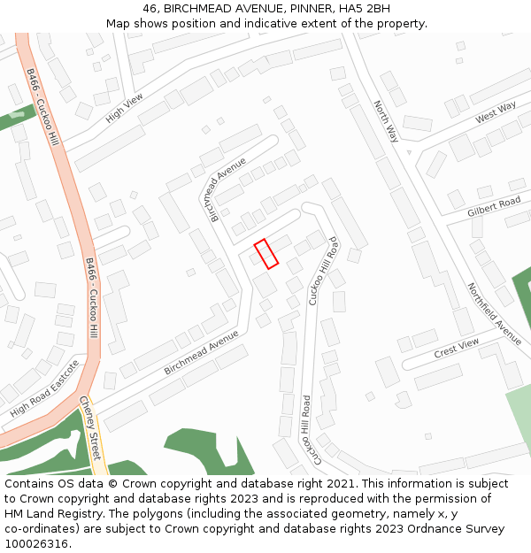 46, BIRCHMEAD AVENUE, PINNER, HA5 2BH: Location map and indicative extent of plot