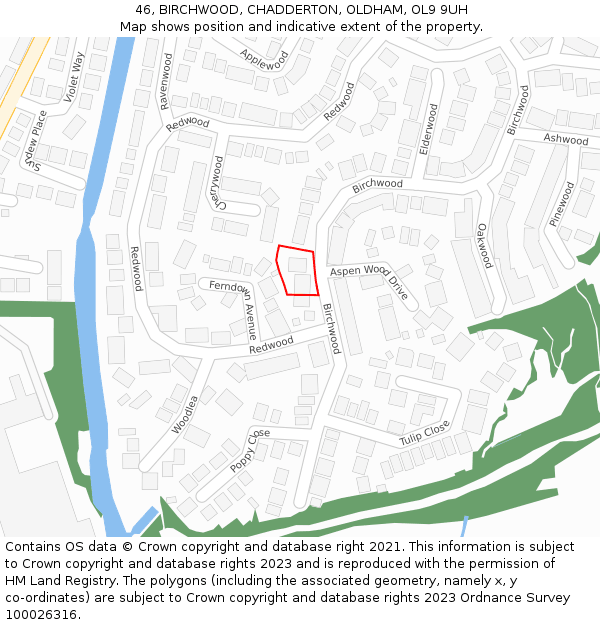 46, BIRCHWOOD, CHADDERTON, OLDHAM, OL9 9UH: Location map and indicative extent of plot