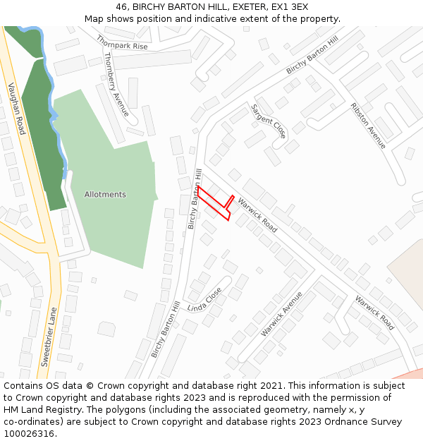 46, BIRCHY BARTON HILL, EXETER, EX1 3EX: Location map and indicative extent of plot