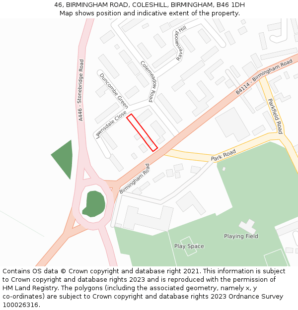 46, BIRMINGHAM ROAD, COLESHILL, BIRMINGHAM, B46 1DH: Location map and indicative extent of plot