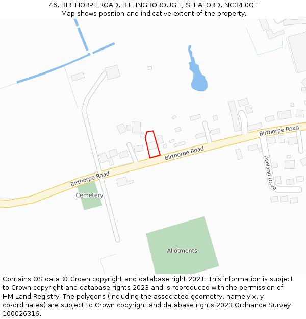 46, BIRTHORPE ROAD, BILLINGBOROUGH, SLEAFORD, NG34 0QT: Location map and indicative extent of plot