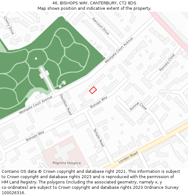 46, BISHOPS WAY, CANTERBURY, CT2 8DS: Location map and indicative extent of plot