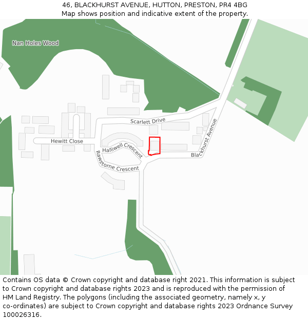 46, BLACKHURST AVENUE, HUTTON, PRESTON, PR4 4BG: Location map and indicative extent of plot