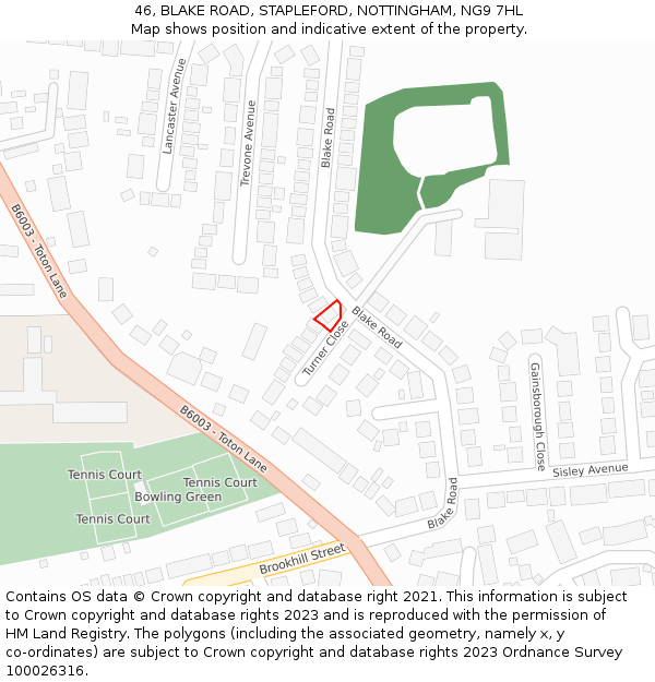 46, BLAKE ROAD, STAPLEFORD, NOTTINGHAM, NG9 7HL: Location map and indicative extent of plot