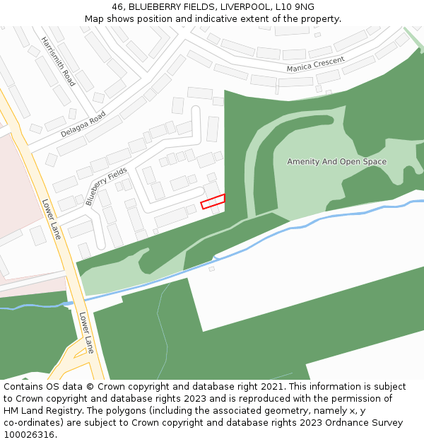 46, BLUEBERRY FIELDS, LIVERPOOL, L10 9NG: Location map and indicative extent of plot