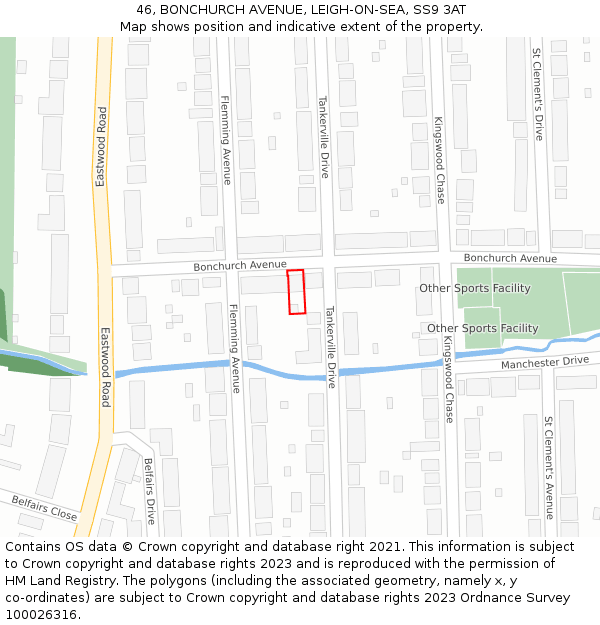 46, BONCHURCH AVENUE, LEIGH-ON-SEA, SS9 3AT: Location map and indicative extent of plot