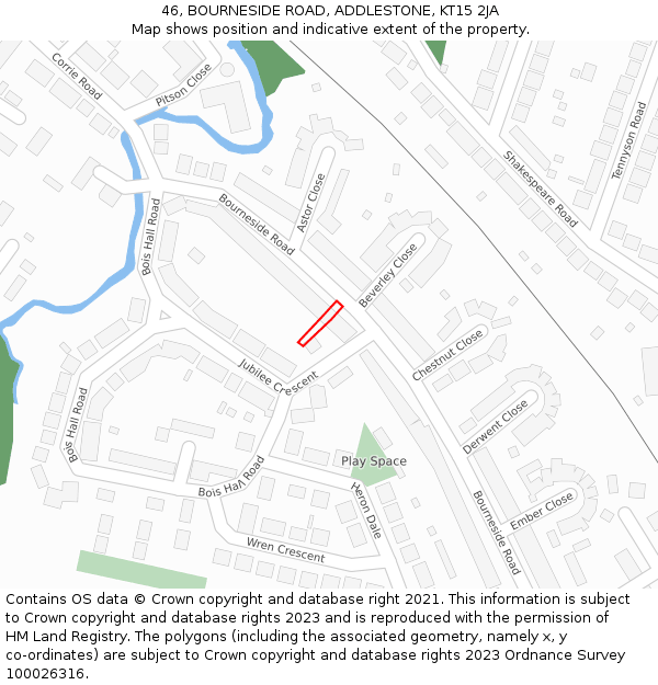 46, BOURNESIDE ROAD, ADDLESTONE, KT15 2JA: Location map and indicative extent of plot