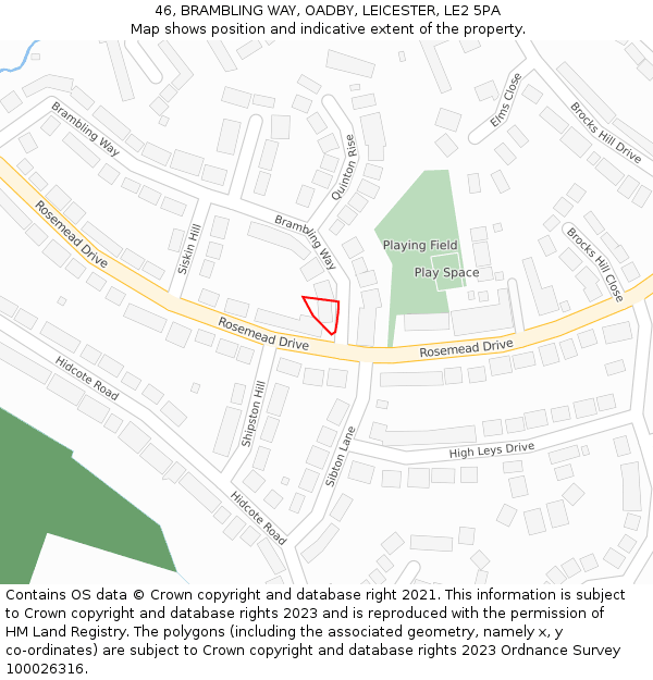 46, BRAMBLING WAY, OADBY, LEICESTER, LE2 5PA: Location map and indicative extent of plot
