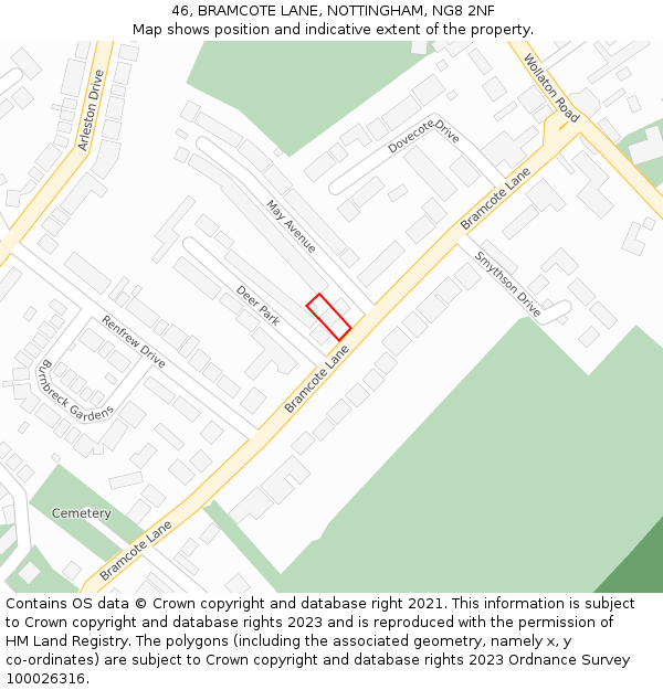 46, BRAMCOTE LANE, NOTTINGHAM, NG8 2NF: Location map and indicative extent of plot