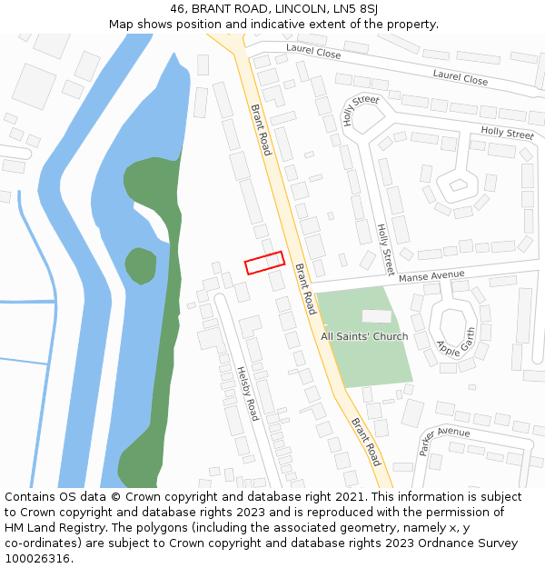 46, BRANT ROAD, LINCOLN, LN5 8SJ: Location map and indicative extent of plot