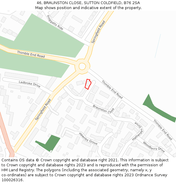 46, BRAUNSTON CLOSE, SUTTON COLDFIELD, B76 2SA: Location map and indicative extent of plot